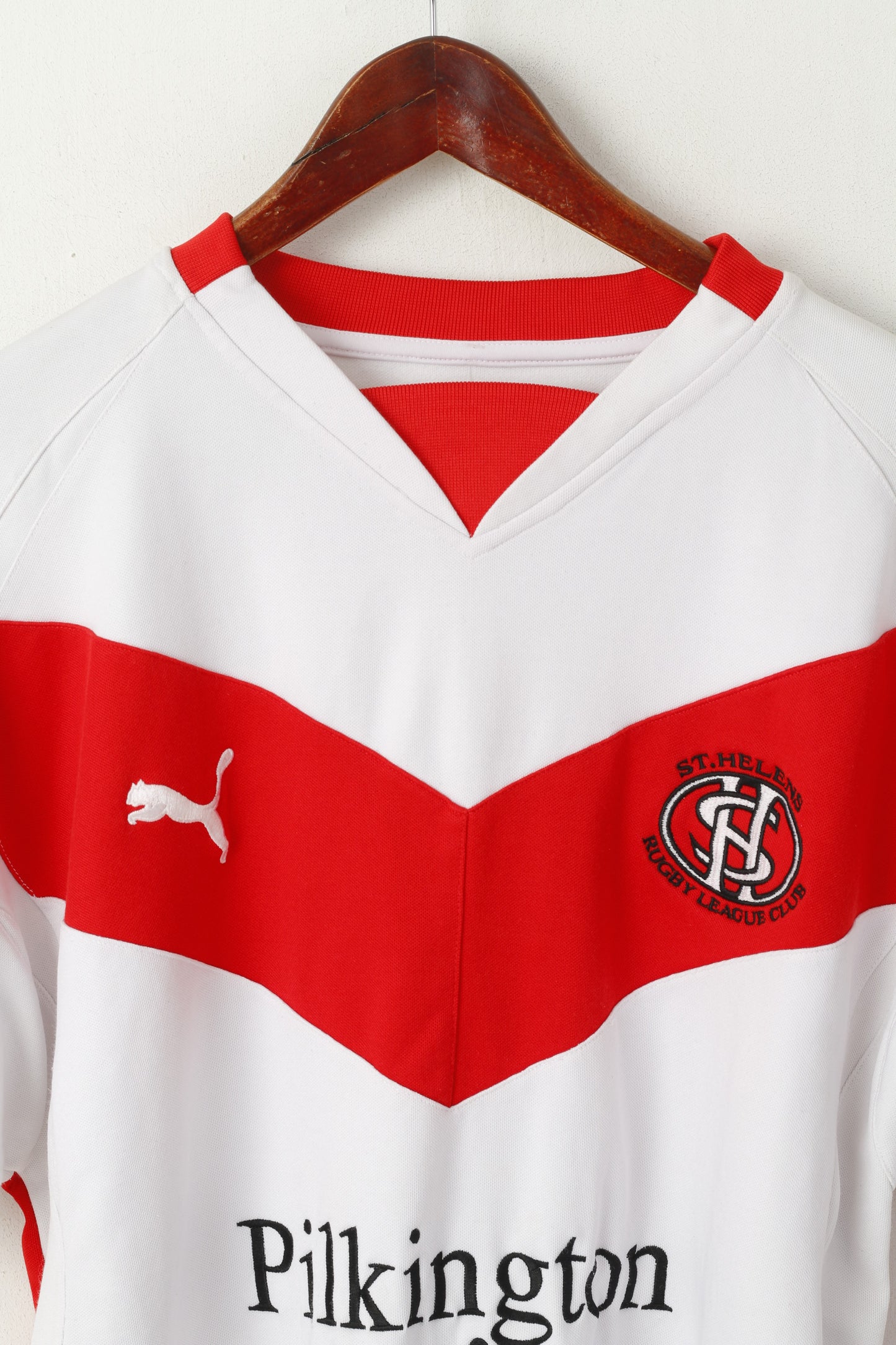 Puma Men L Shirt White Red St. Hellens Rugby League Club Sportswear Jersey Top