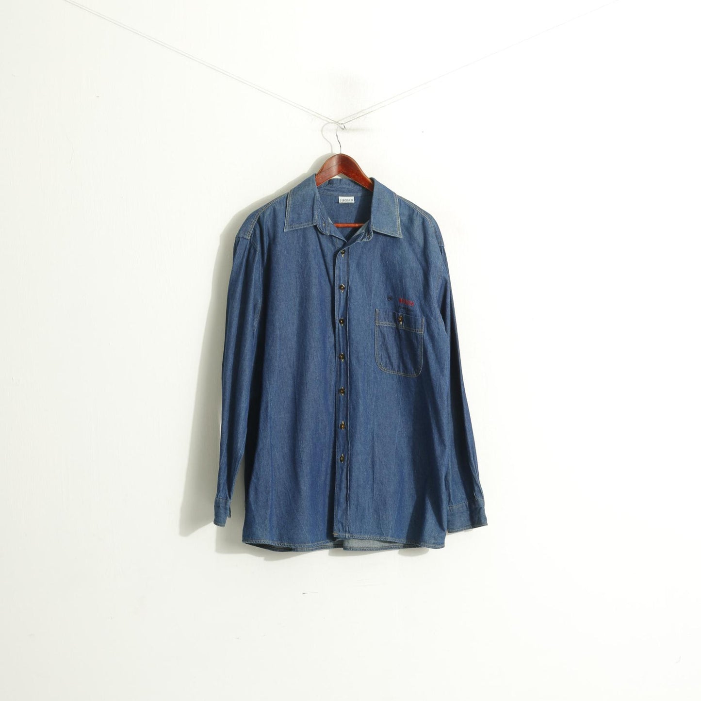 Bosch Men L Casual Shirt Navy Denim Cotton Workwear Long Sleeve Top