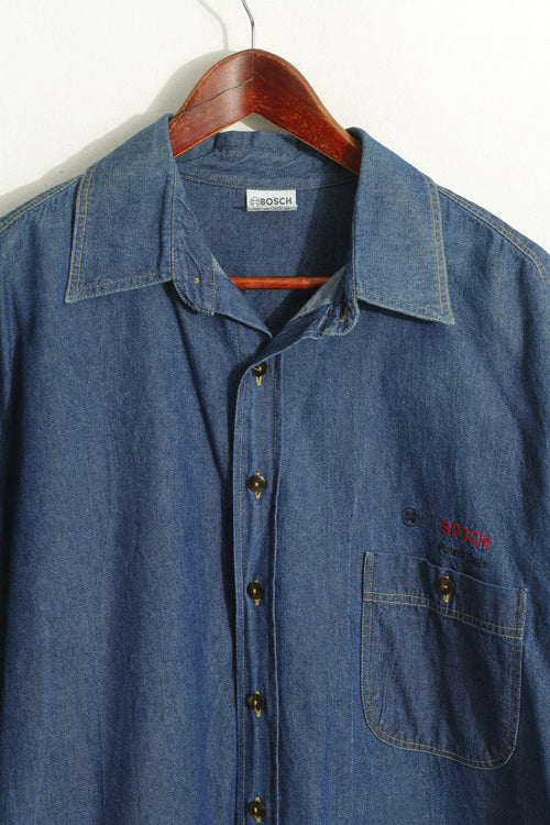 Bosch Men L Chemise décontractée Bleu marine Denim Coton Workwear Haut à manches longues