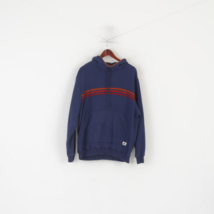 Adidas Men L 192 Sweatshirt Navy Vintage Cotton Hooded Kangaroo Pocket Top