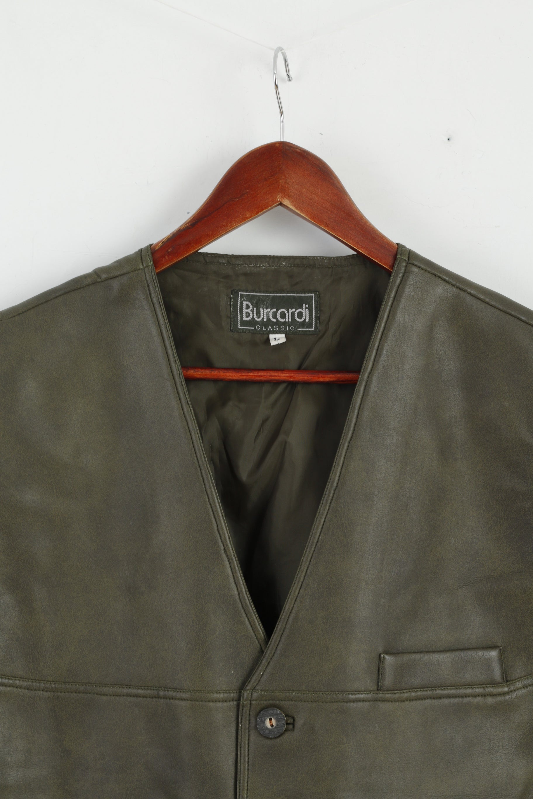 Burcardi Classic Mens L Vest Green Leather Imitation Lightweight Bodywarmer