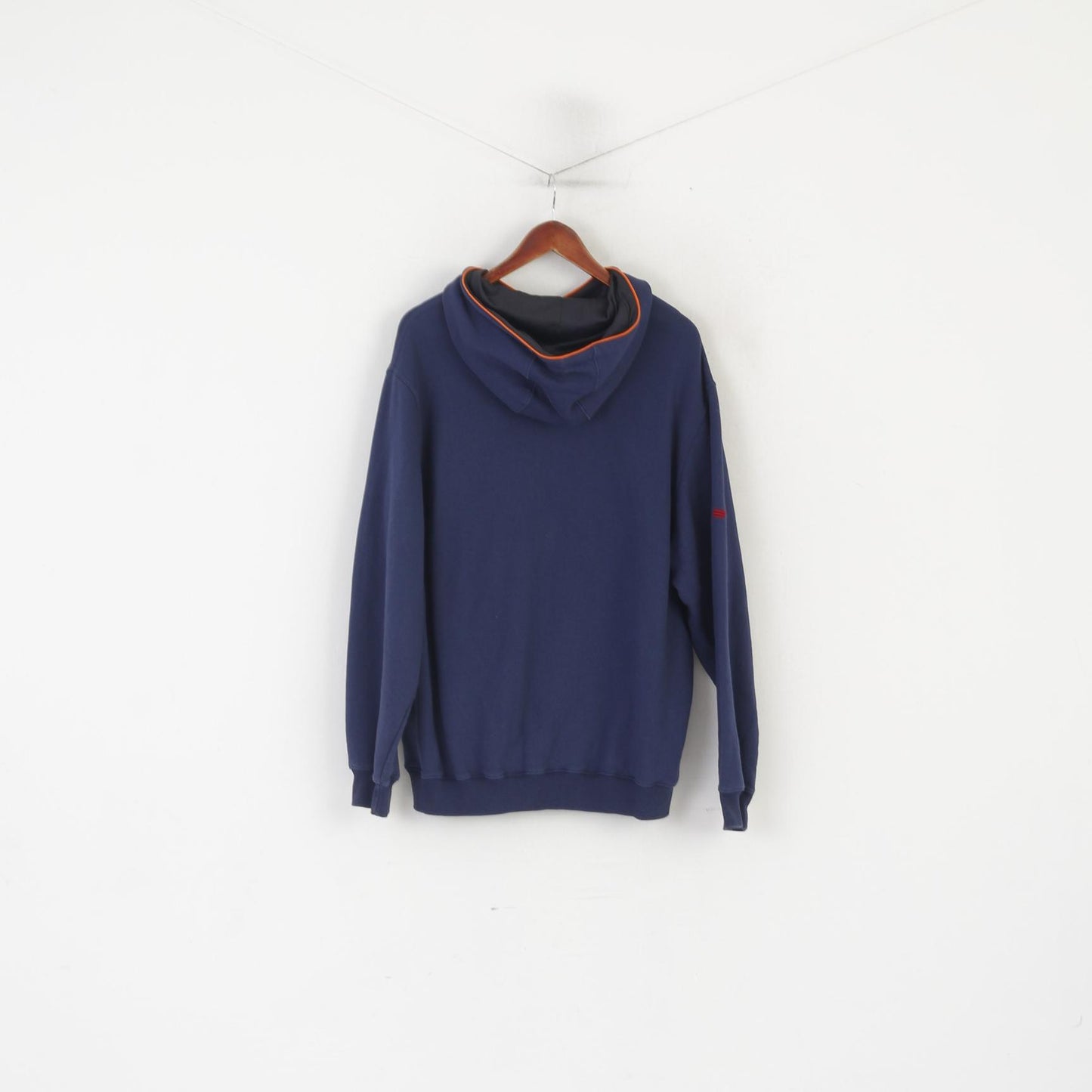 Adidas Men L 192 Sweatshirt Navy Vintage Cotton Hooded Kangaroo Pocket Top