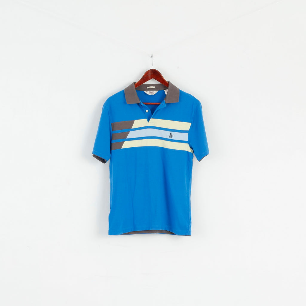 Original Penguin Mens M Polo Shirt Blue Cotton Classic Fit Logo Top