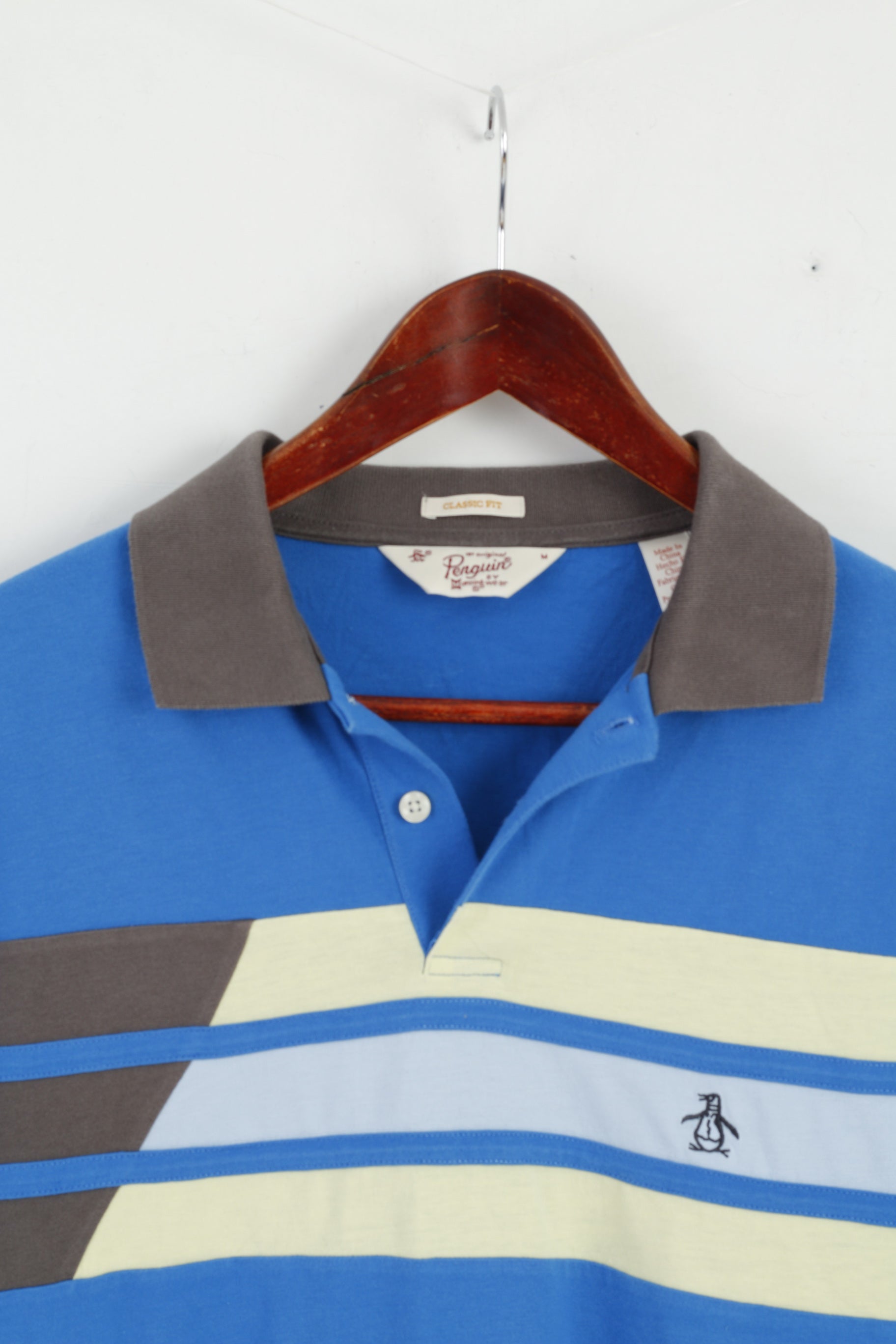 Original Penguin Mens M Polo Shirt Blue Cotton Classic Fit Logo Top