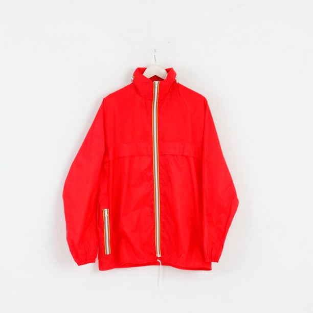 Giacca antipioggia da uomo Rea 52/54 L, parte superiore con cappuccio nascosto impermeabile in nylon rosso