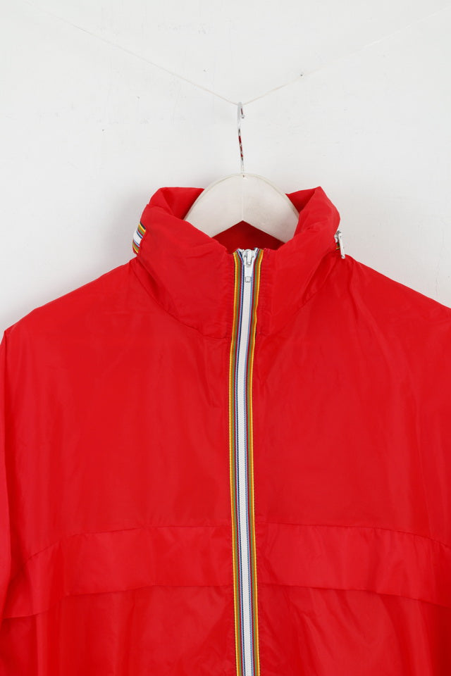 Giacca antipioggia da uomo Rea 52/54 L, parte superiore con cappuccio nascosto impermeabile in nylon rosso