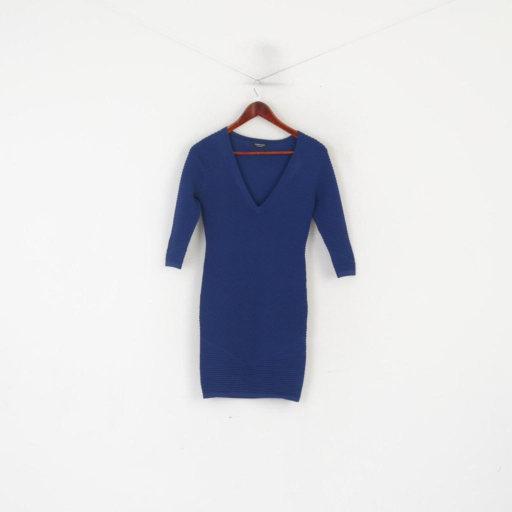 Marciano Los Angeles Women 2 S Mini Dress Navy Stretch Viscose Knit V Neck