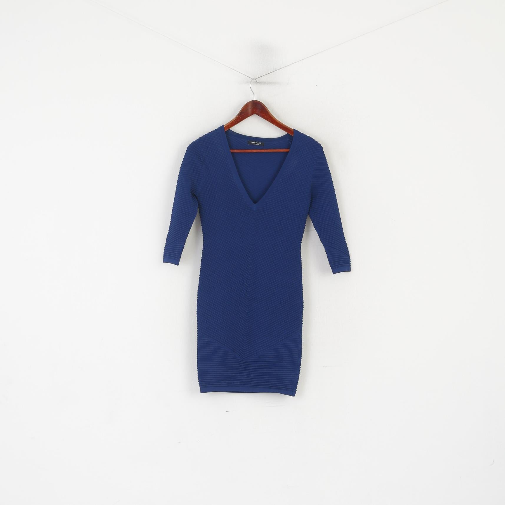 Marciano Los Angeles Women 2 S Mini Dress Navy Stretch Viscose Knit V Neck