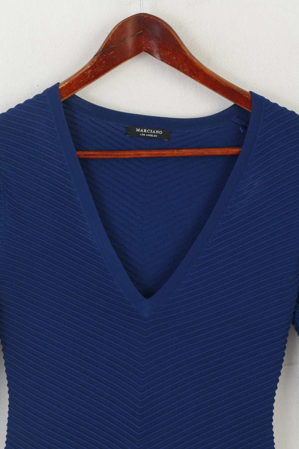 Marciano Los Angeles Women 2 S Mini Dress Navy Stretch Viscose Knit V Neck