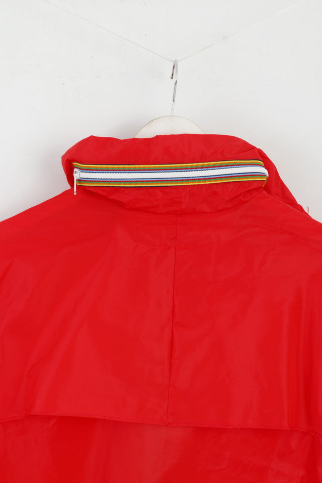 Rea Mens 52/54 L Rain Jacket Red Nylon Waterproof Hidden Hood Top