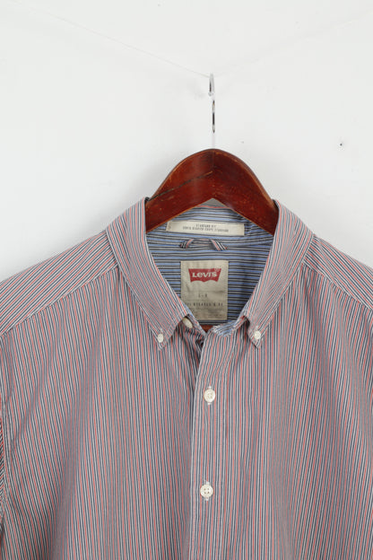 Levi's Mens L Casual Shirt Blue Red Striped Cotton Standard Fit Long Sleeve
