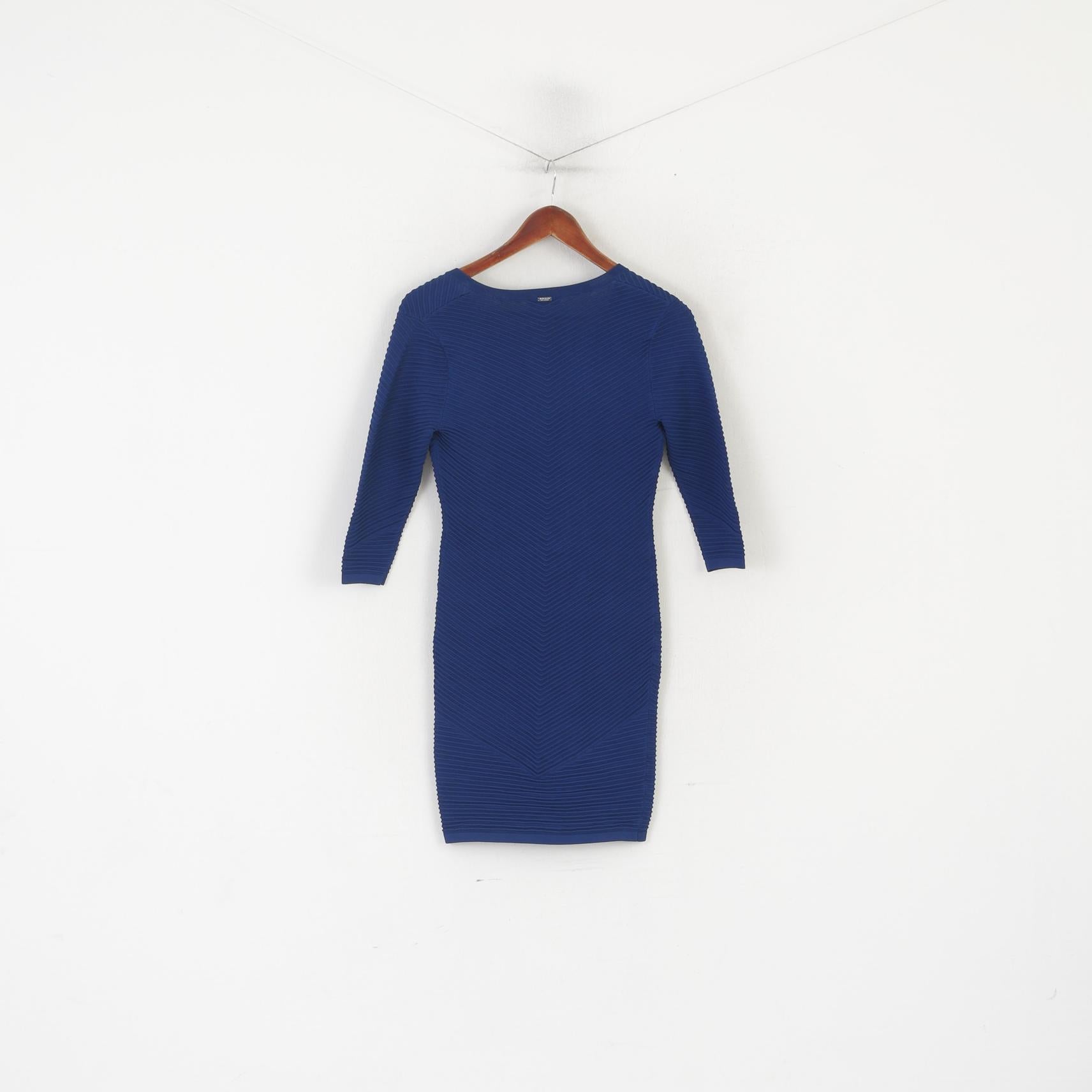 Marciano Los Angeles Women 2 S Mini Dress Navy Stretch Viscose Knit V Neck