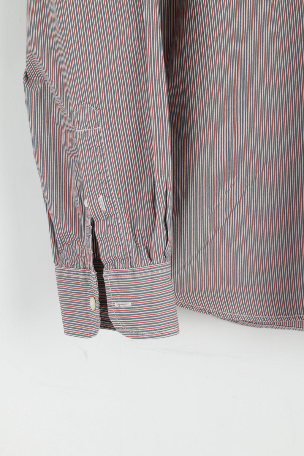 Levi's Mens L Casual Shirt Blue Red Striped Cotton Standard Fit Long Sleeve