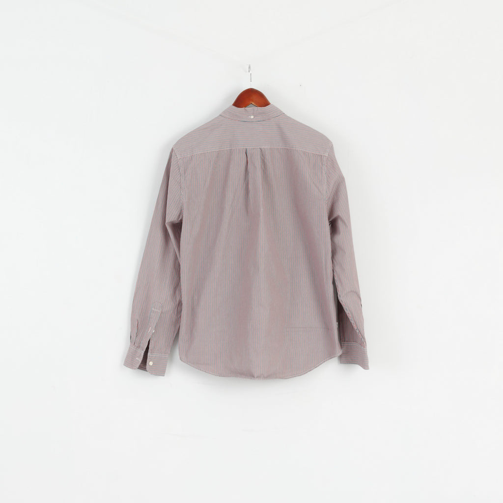 Levi's Mens L Casual Shirt Blue Red Striped Cotton Standard Fit Long Sleeve