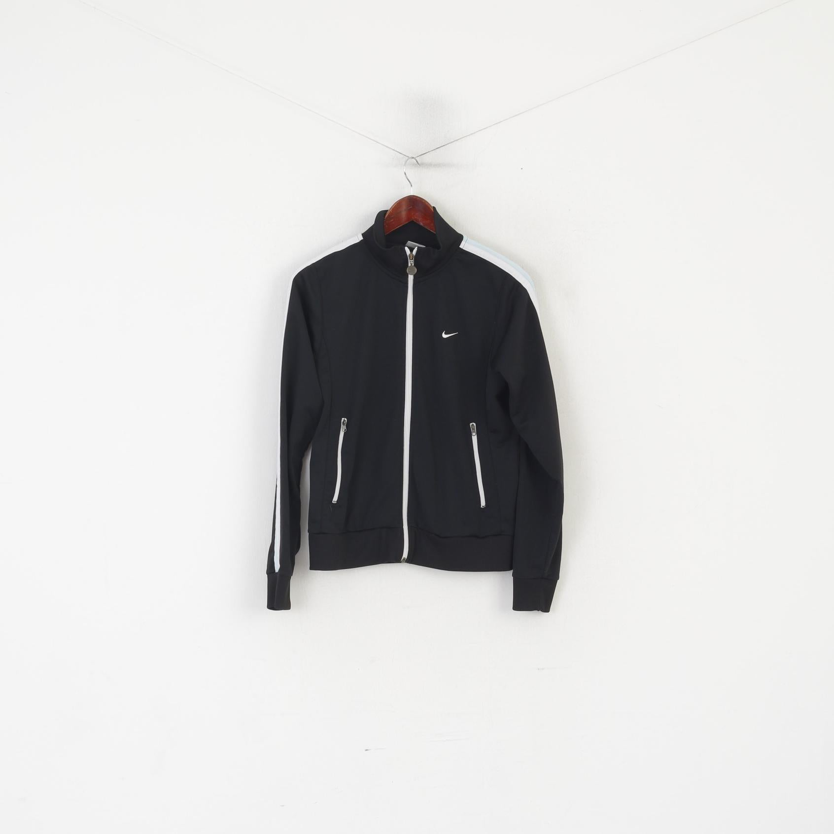 Nike Youth L 12-14 Age Sweatshirt Black Shiny Vintage Full Zipper Activewear Top