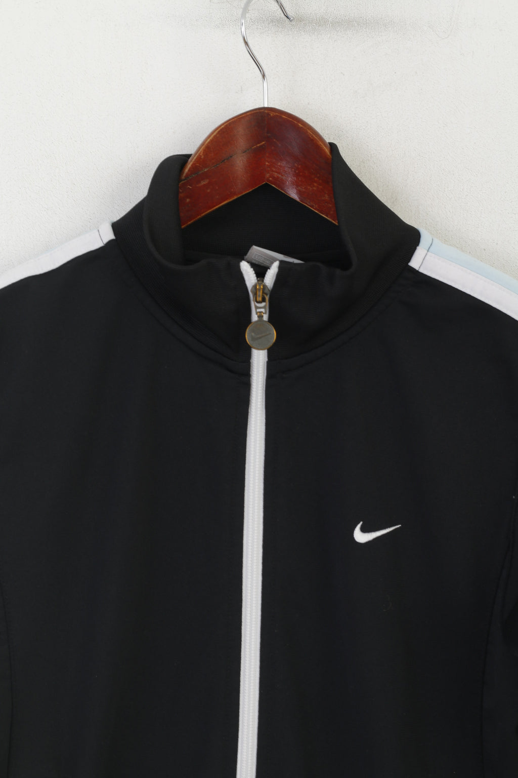 Felpa Nike Youth L 12-14 anni Felpa nera lucida vintage con cerniera intera Top sportivo