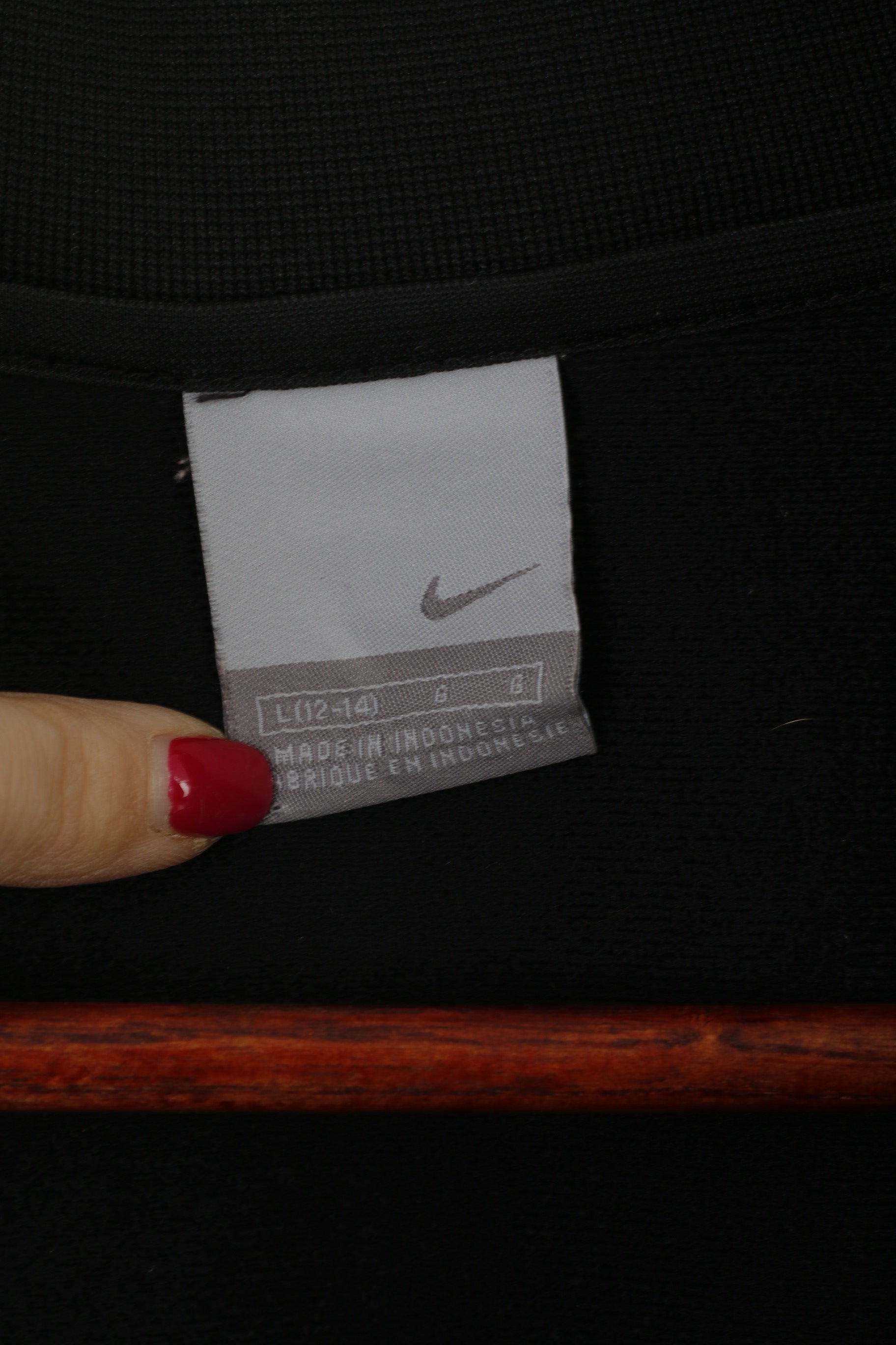 Nike Youth L 12-14 Age Sweatshirt Black Shiny Vintage Full Zipper Activewear Top