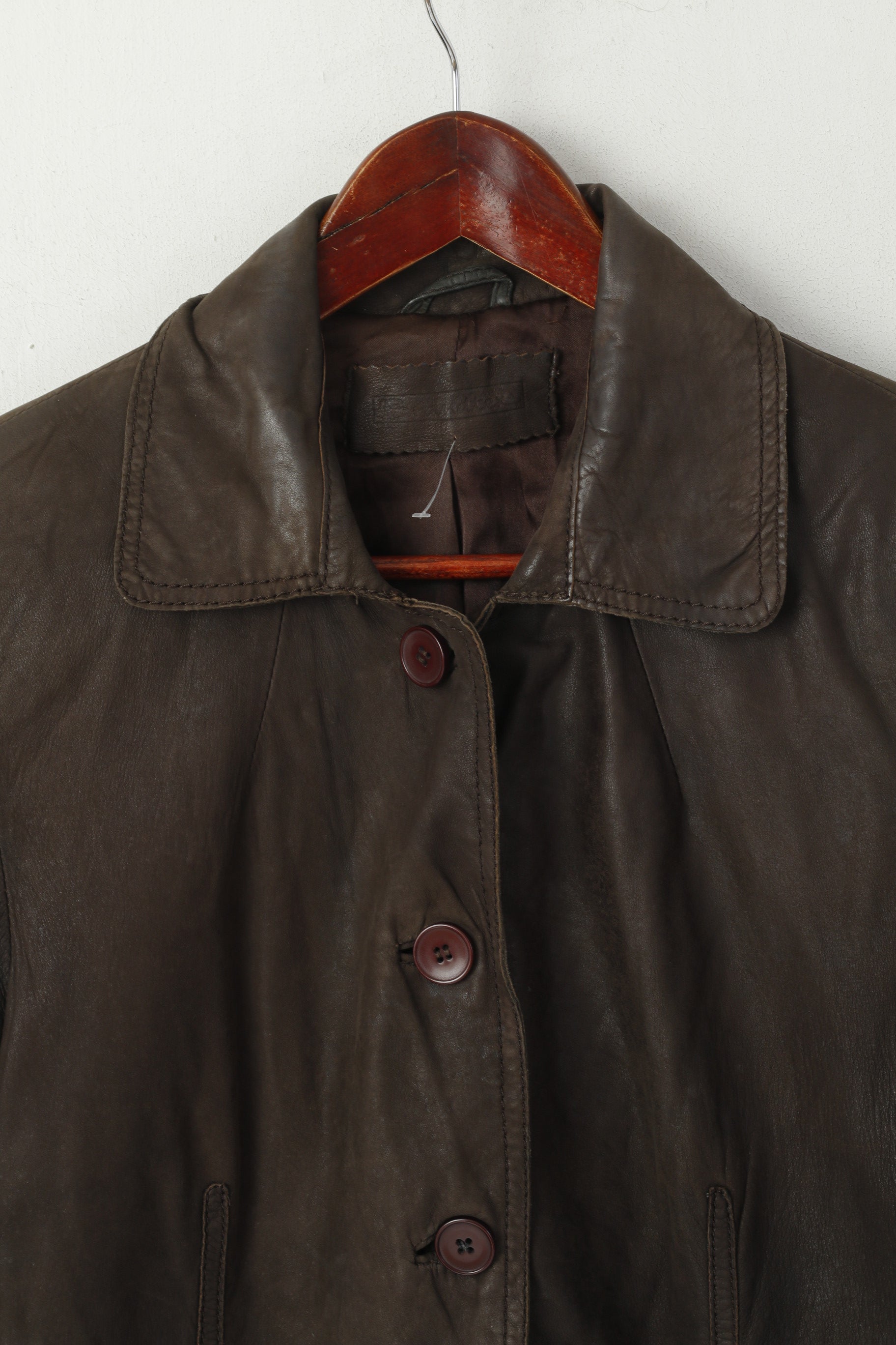 Brandtex Femmes 14 40 M Veste Marron Cuir Souple Simple Boutonnage Haut Vintage