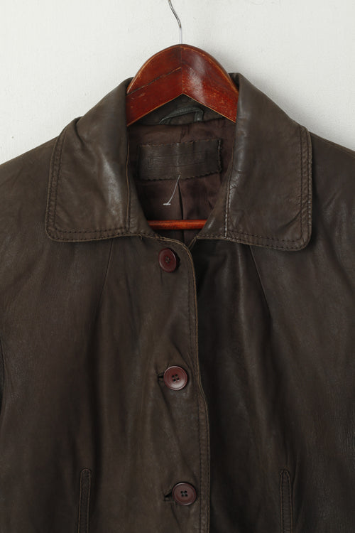 Brandtex Femmes 14 40 M Veste Marron Cuir Souple Simple Boutonnage Haut Vintage