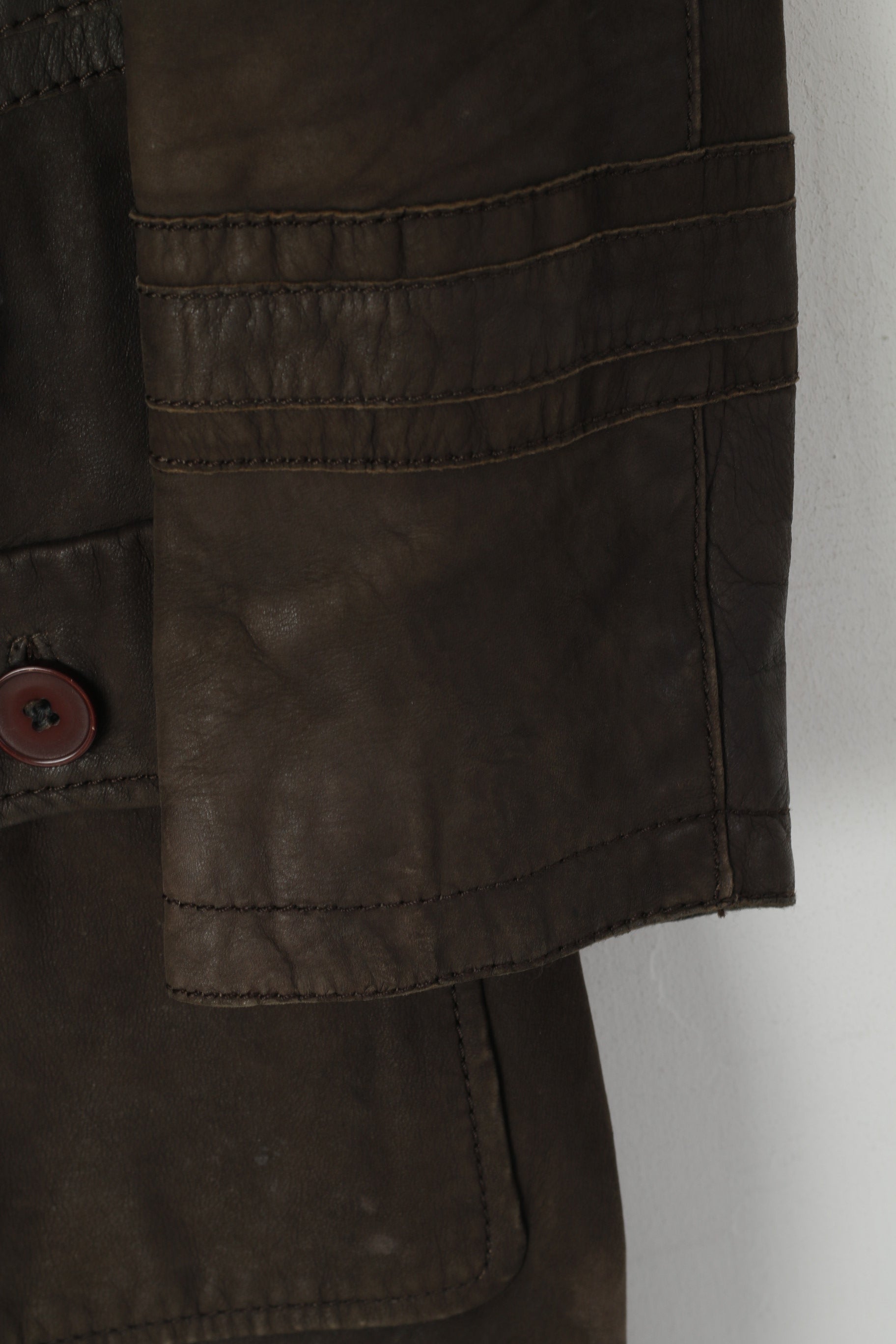 Brandtex Femmes 14 40 M Veste Marron Cuir Souple Simple Boutonnage Haut Vintage