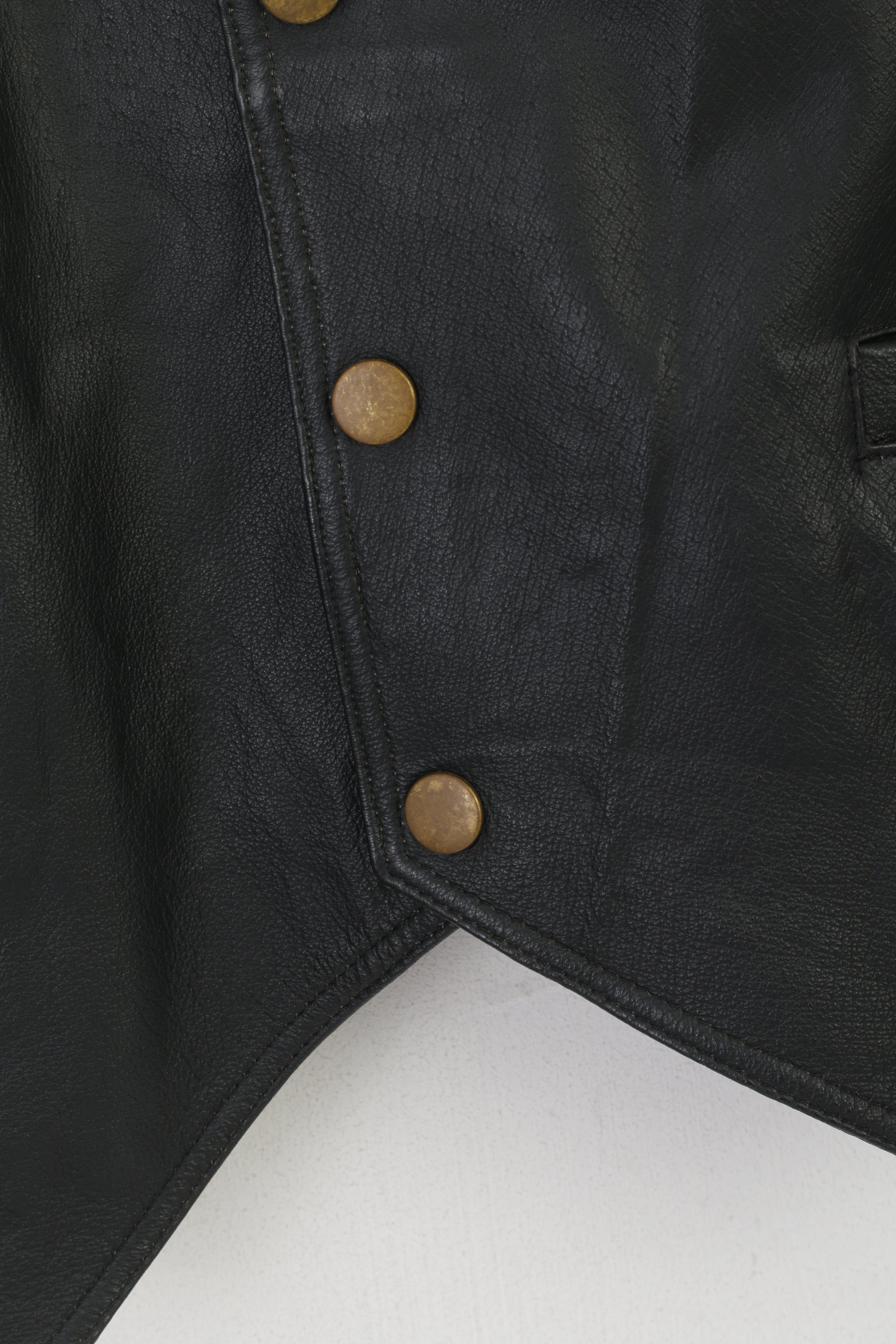 Vintage Men L Waistcoat Black Leather Snap Front Retro Pockets Western Vest