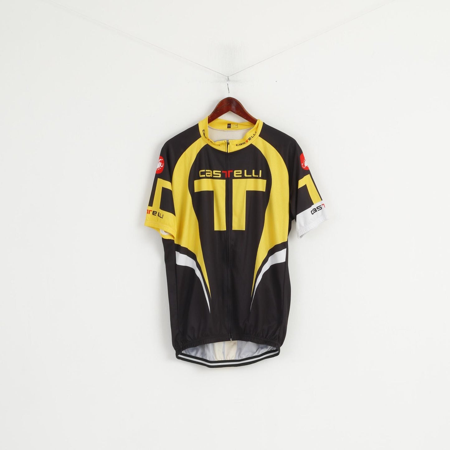 Castelli Men 4XL (XXL) Cycling Shirt Yellow Black Race Bike Full Zipper Jersey Top
