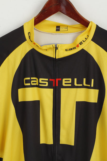 Castelli Men 4XL (XXL) Cycling Shirt Yellow Black Race Bike Full Zipper Jersey Top