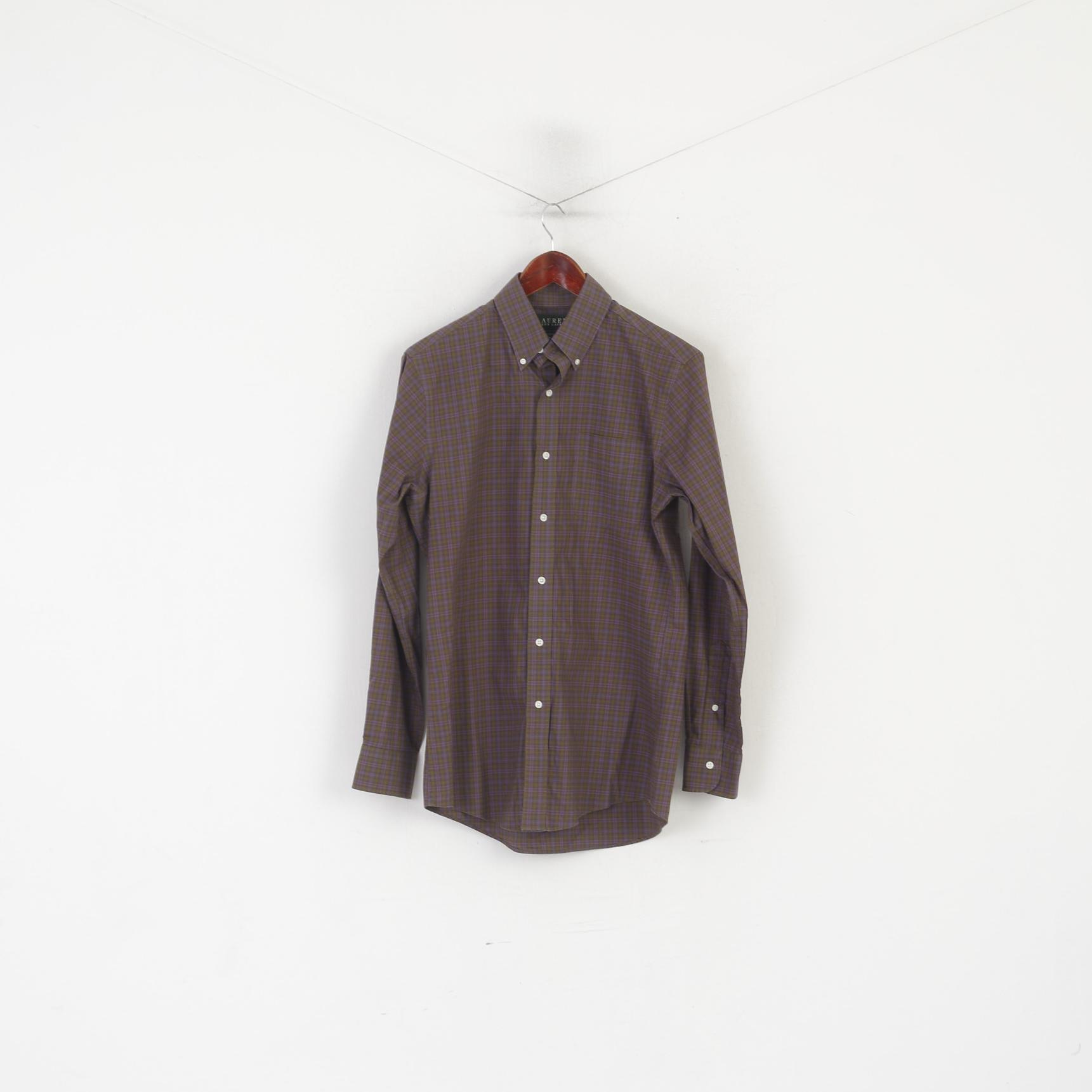 Lauren Ralph Lauren Men M Casual Shirt Purple Green Check Fitted Non Iton Top
