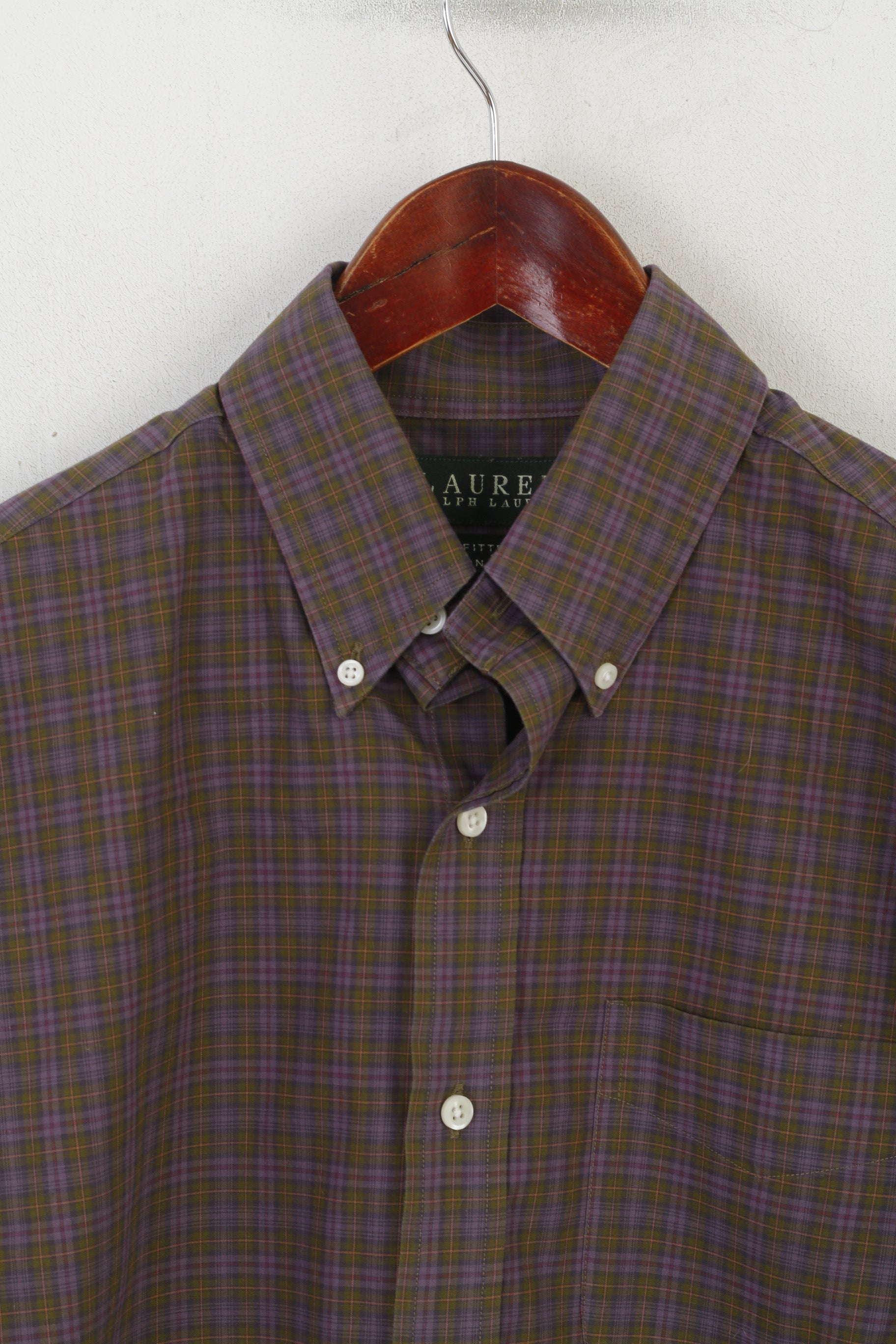 Lauren Ralph Lauren Men M Casual Shirt Purple Green Check Fitted Non Iton Top