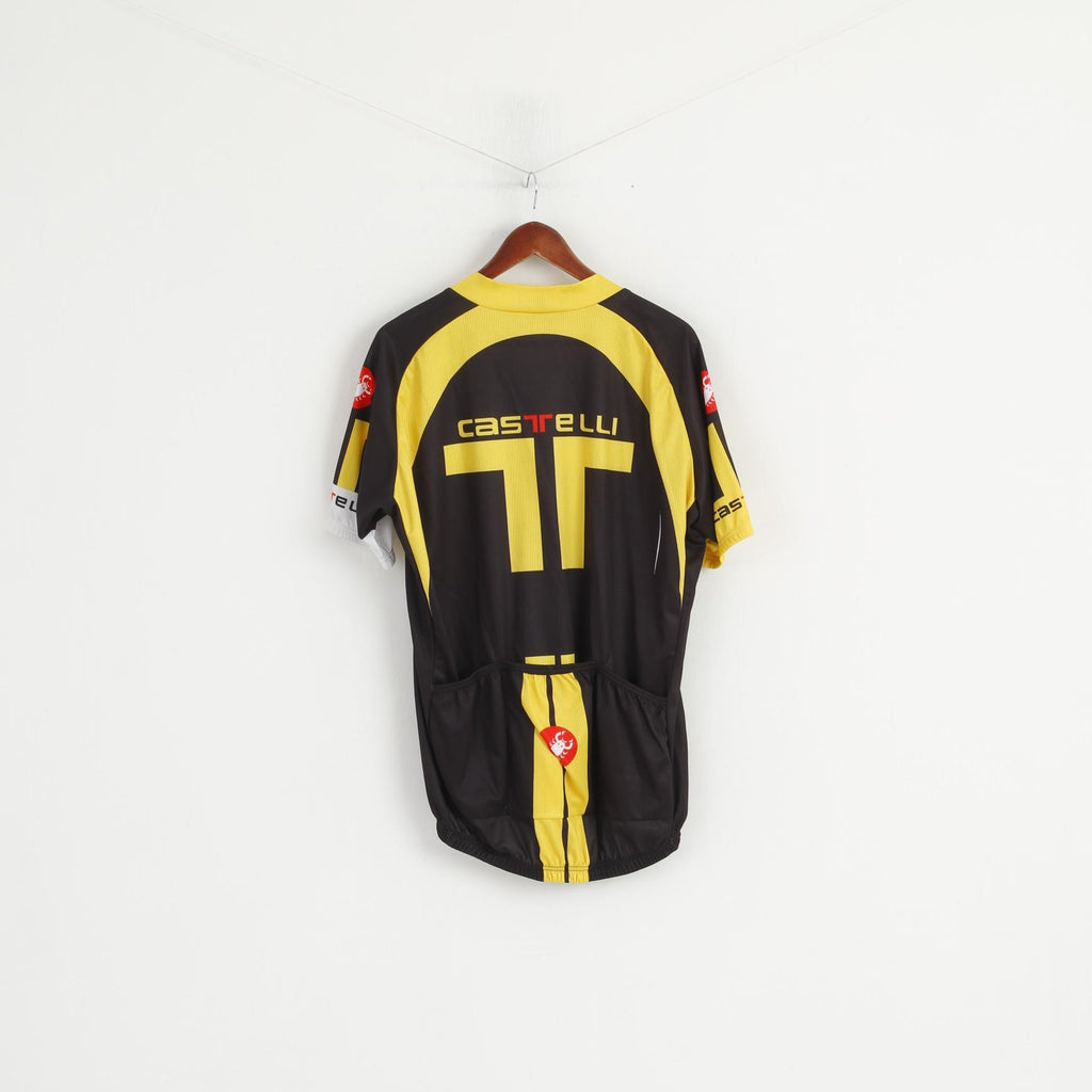 Castelli Men 4XL (XXL) Cycling Shirt Yellow Black Race Bike Full Zipper Jersey Top