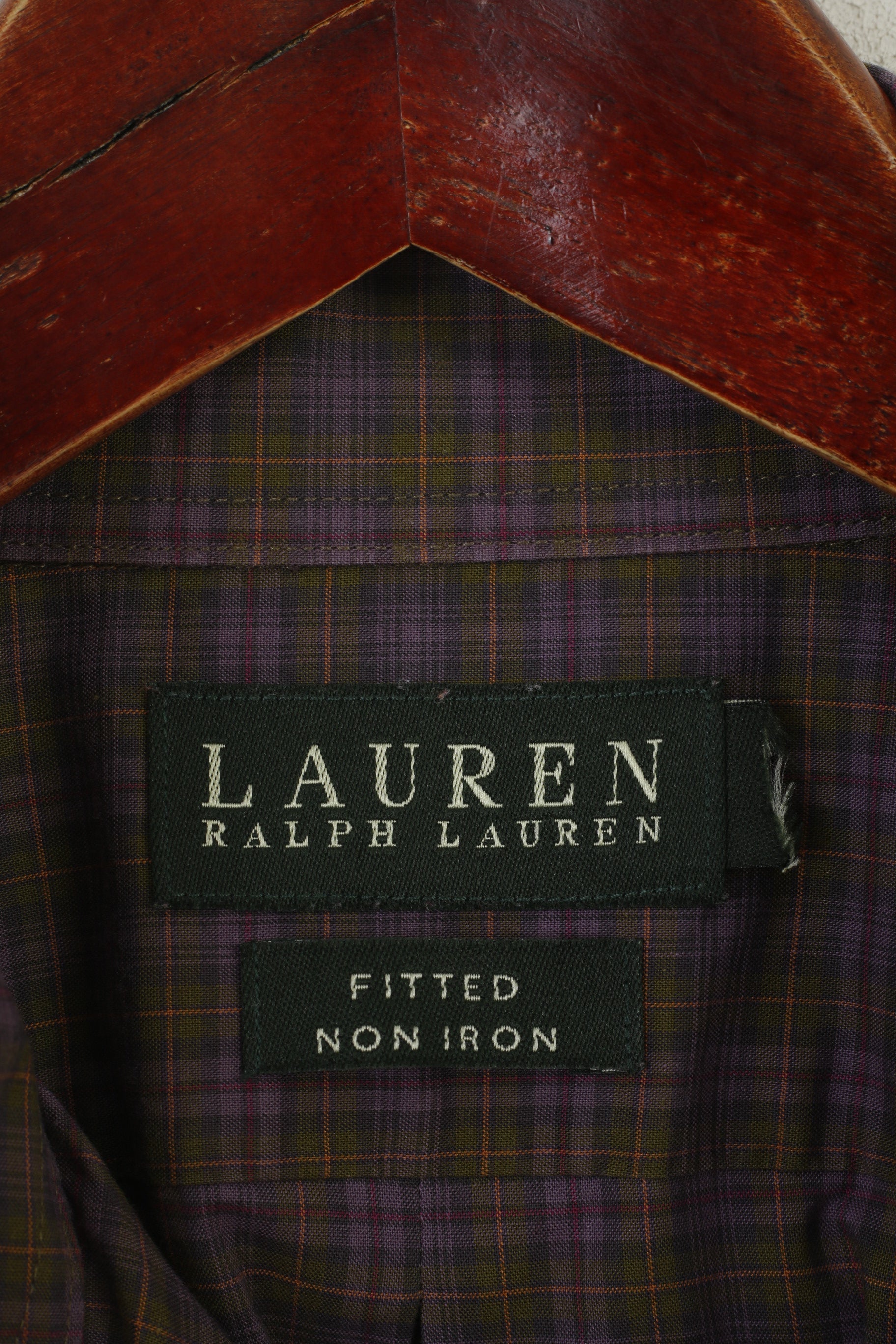 Lauren Ralph Lauren Men M Casual Shirt Purple Green Check Fitted Non Iton Top