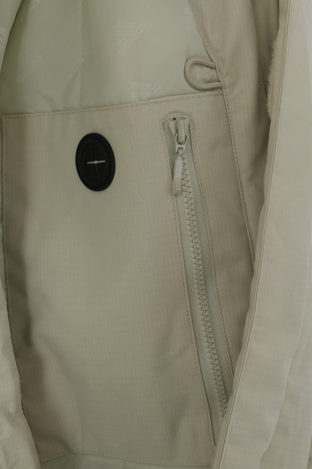 Giacca Adidas da uomo in nylon beige, cappuccio rimovibile, cerniera completa, fodera impermeabile