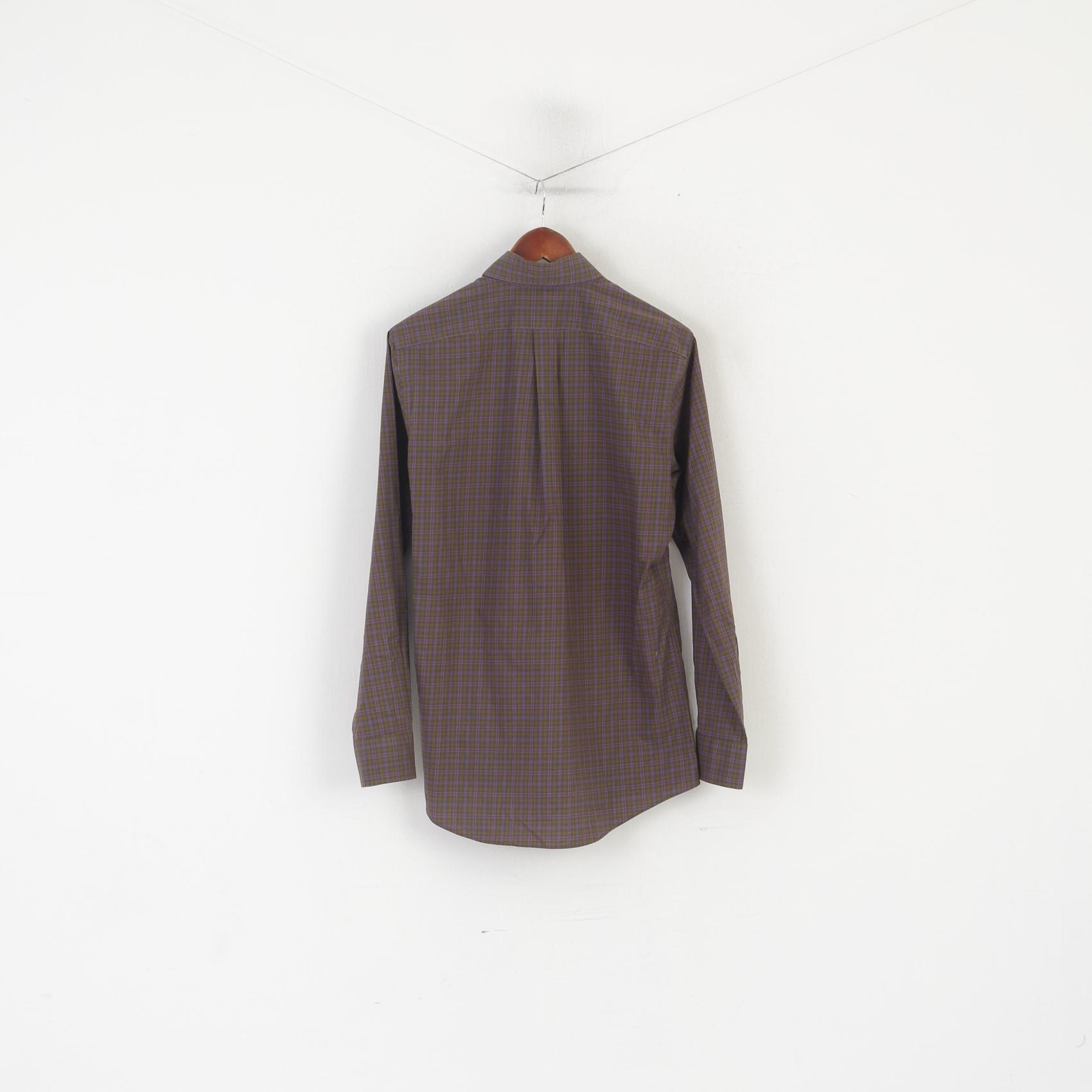 Lauren Ralph Lauren Men M Casual Shirt Purple Green Check Fitted Non Iton Top
