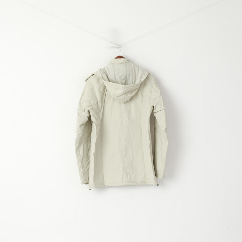 Giacca Adidas da uomo in nylon beige, cappuccio rimovibile, cerniera completa, fodera impermeabile