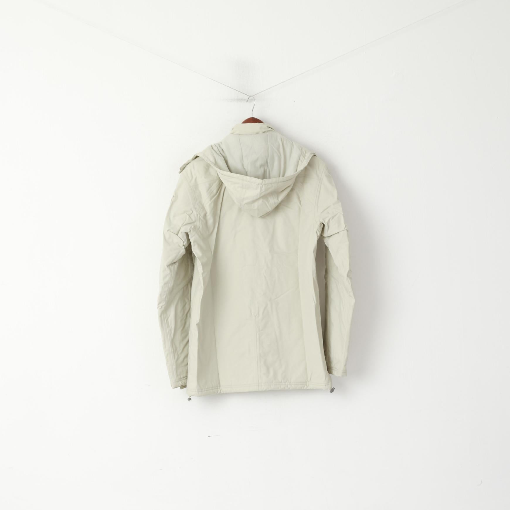 Giacca Adidas da uomo in nylon beige, cappuccio rimovibile, cerniera completa, fodera impermeabile