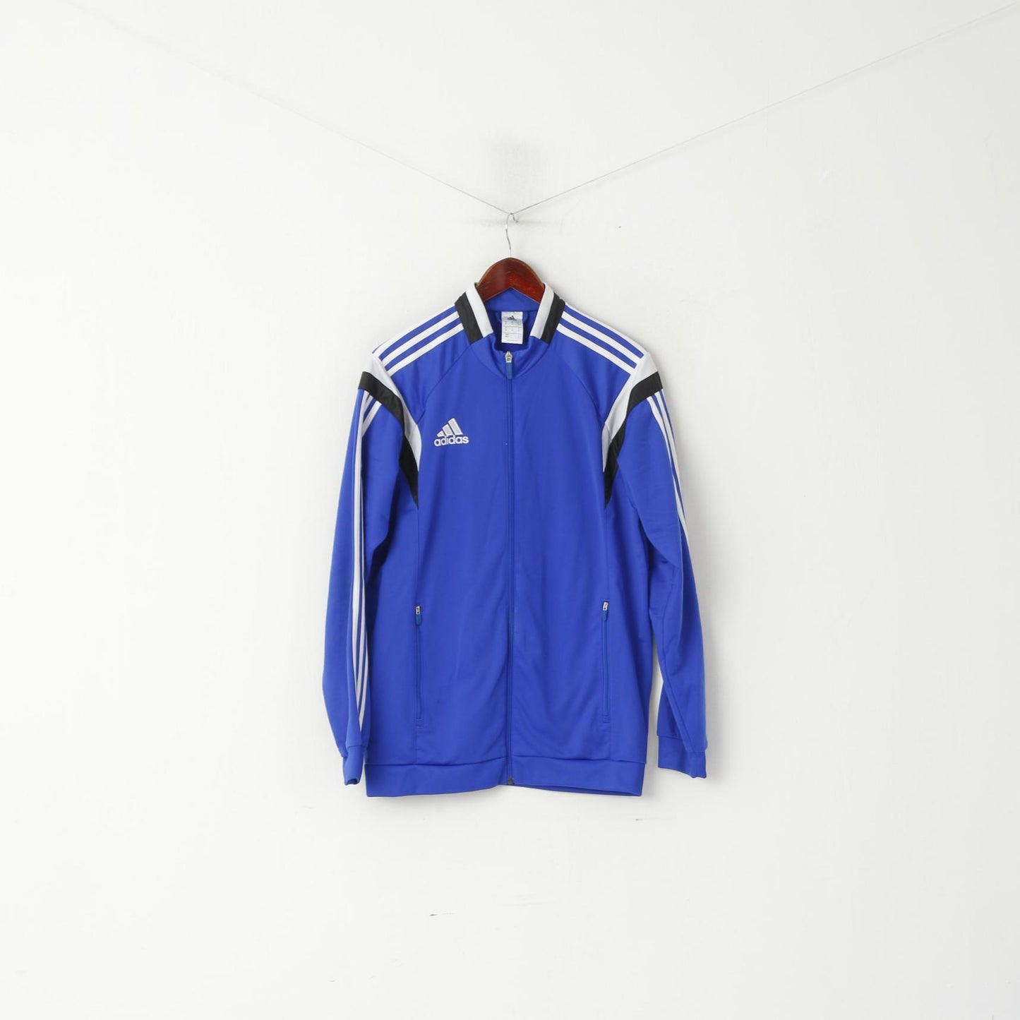 Adidas Men M Sweatshirt Blue Shiny Retro Full Zipper Sport Training Track Top