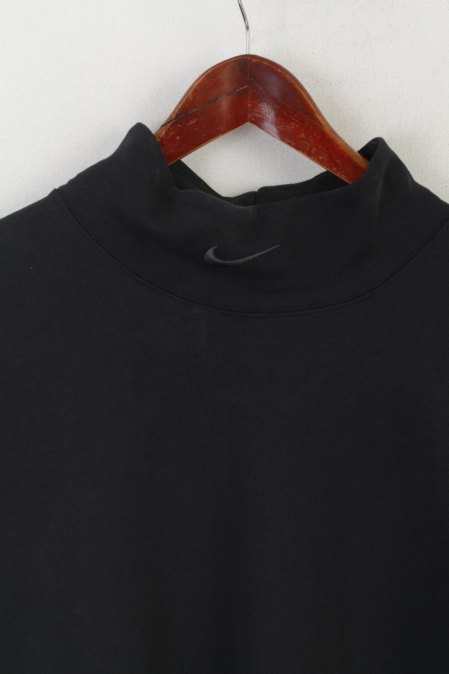 Nike Men L Swetashirt Black Cotton Logo Turtle Neck Oversize Sportswear Top