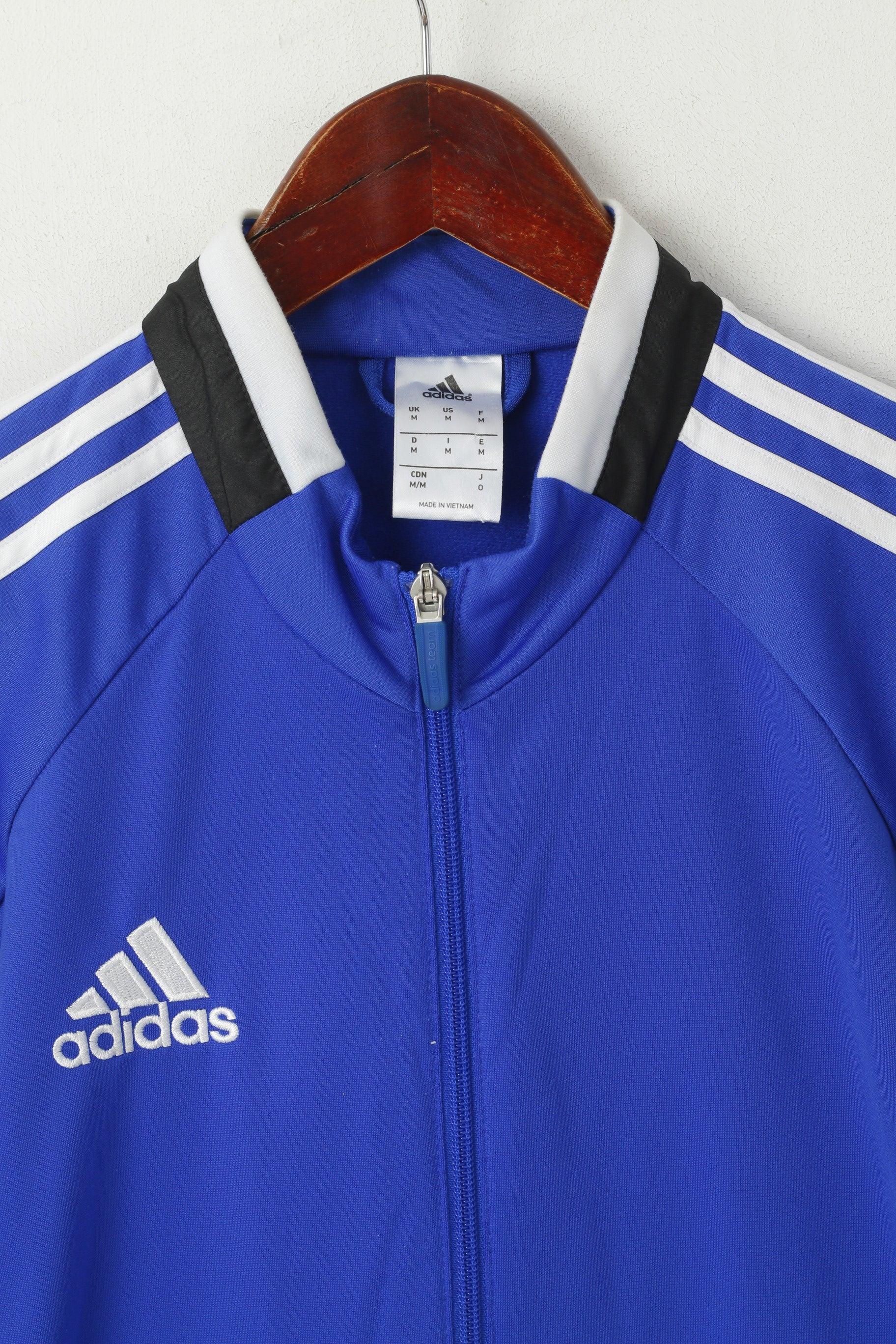 Adidas Men M Sweatshirt Bleu Brillant Rétro Full Zipper Sport Training Track Top