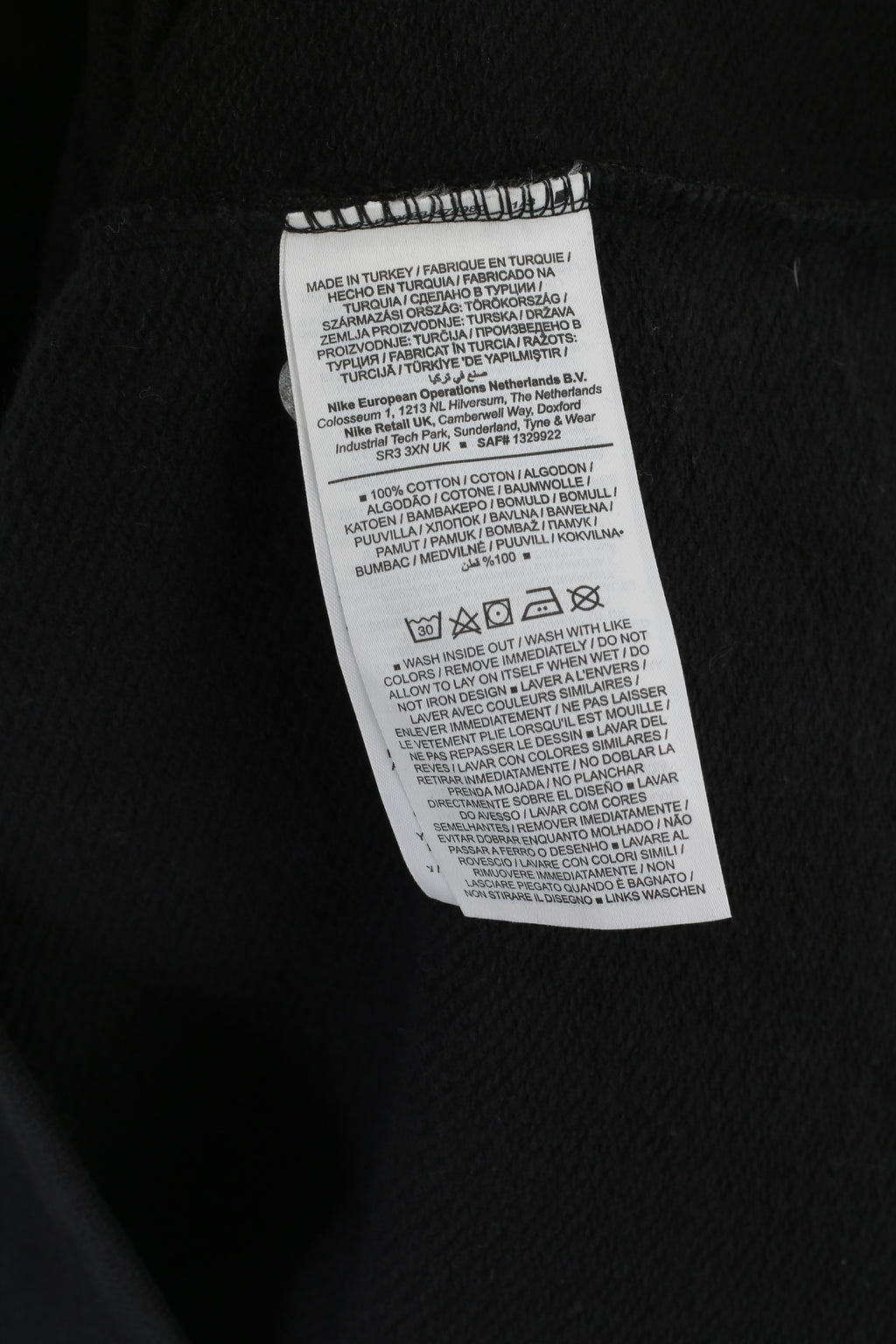 Nike Men L Swetashirt Black Cotton Logo Turtle Neck Oversize Sportswear Top