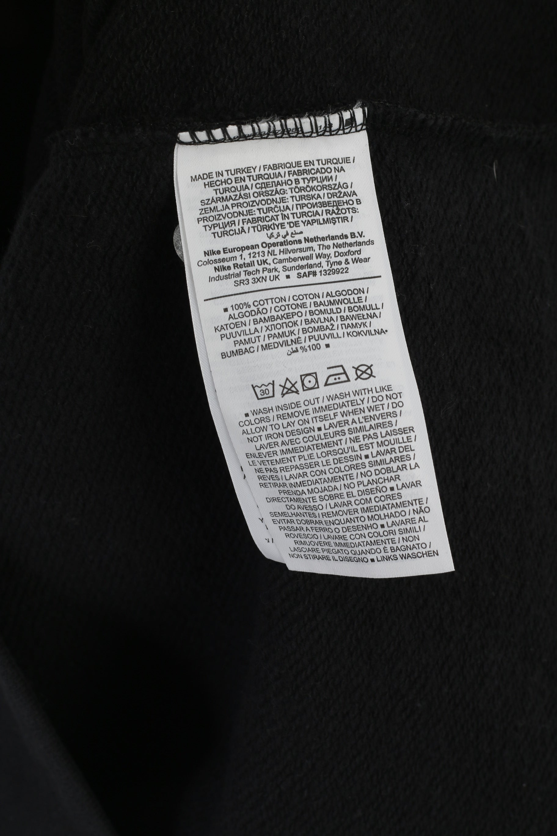 Nike Men L Swetashirt Black Cotton Logo Turtle Neck Oversize Sportswear Top