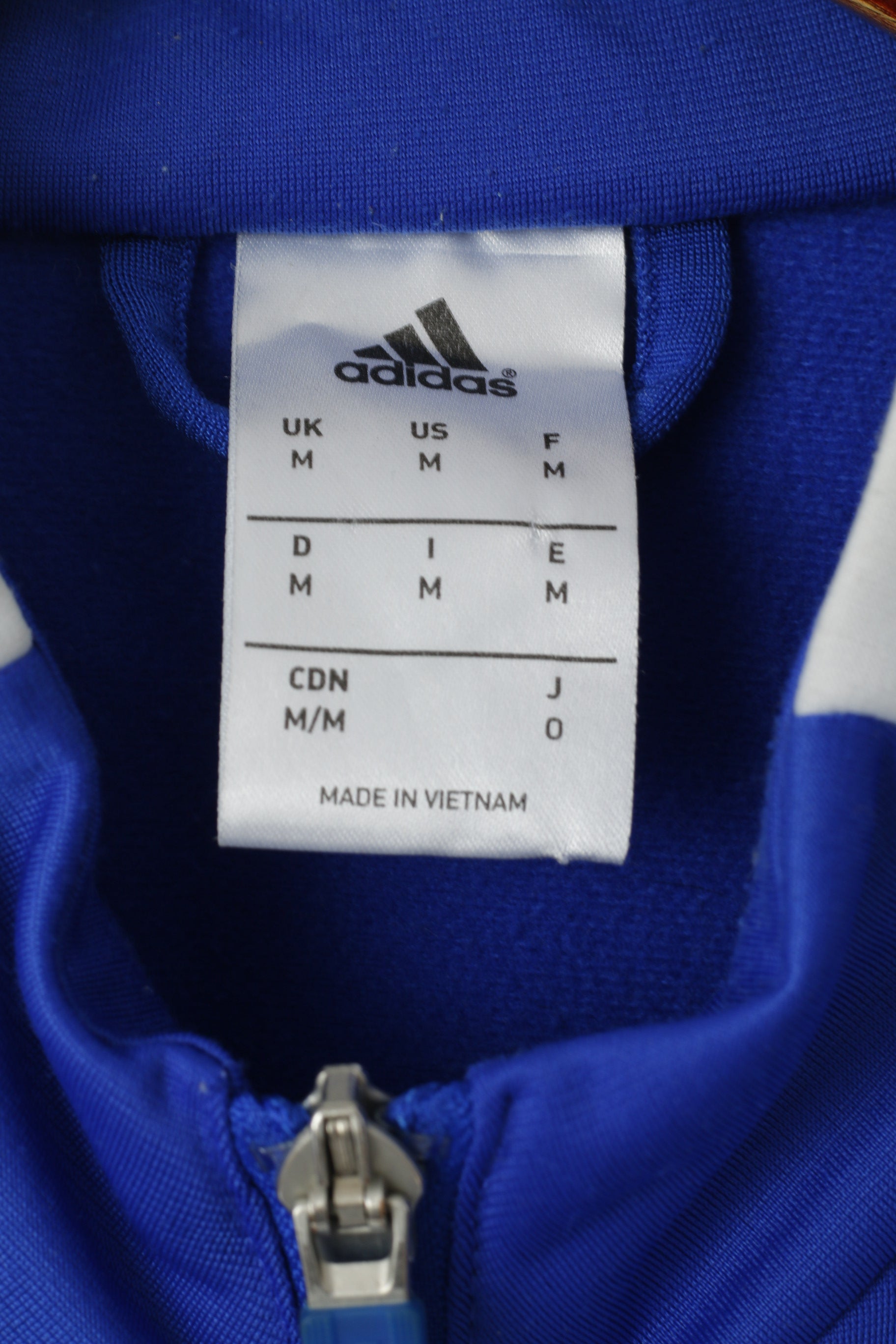 Adidas Men M Sweatshirt Bleu Brillant Rétro Full Zipper Sport Training Track Top