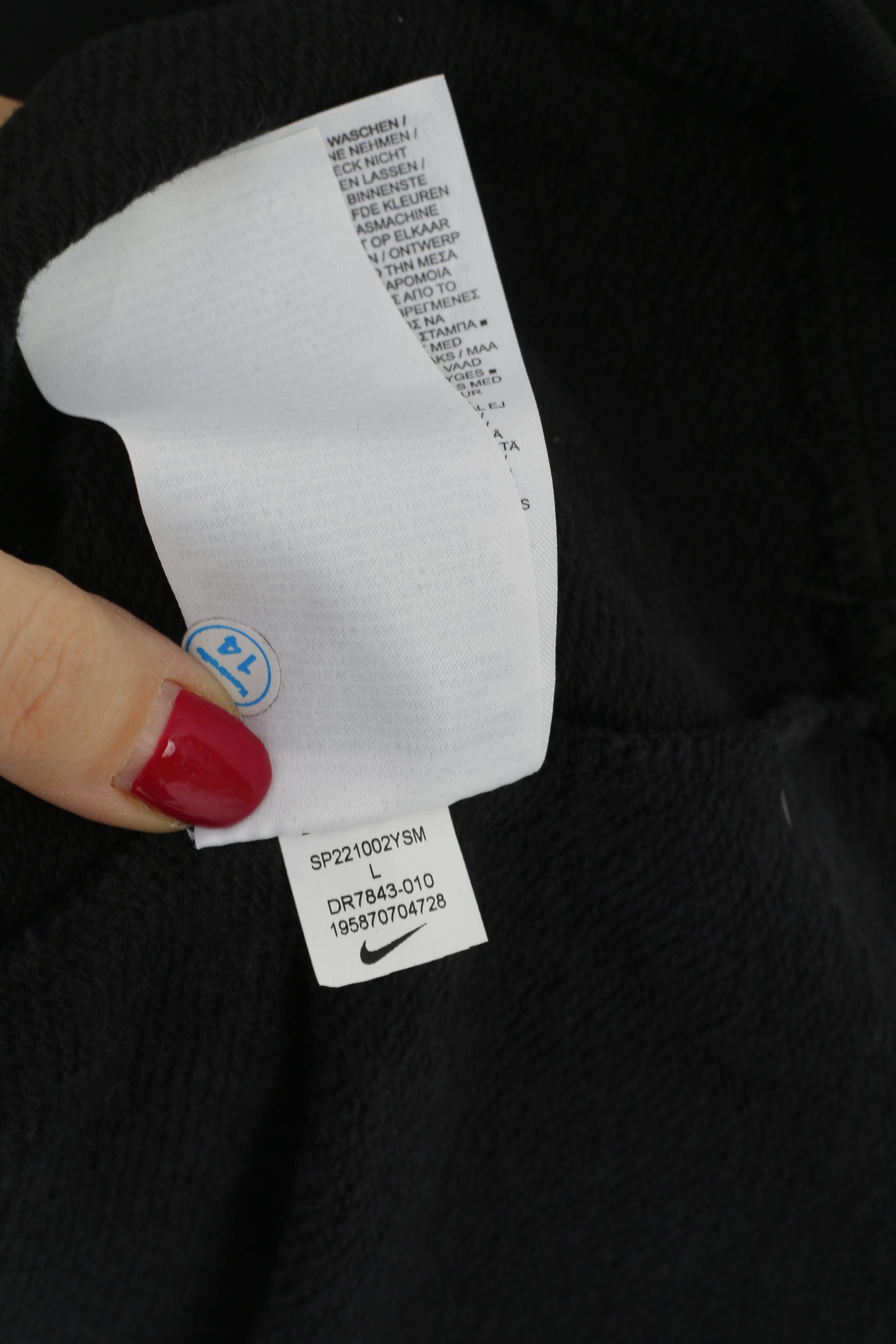 Nike Men L Swetashirt Black Cotton Logo Turtle Neck Oversize Sportswear Top