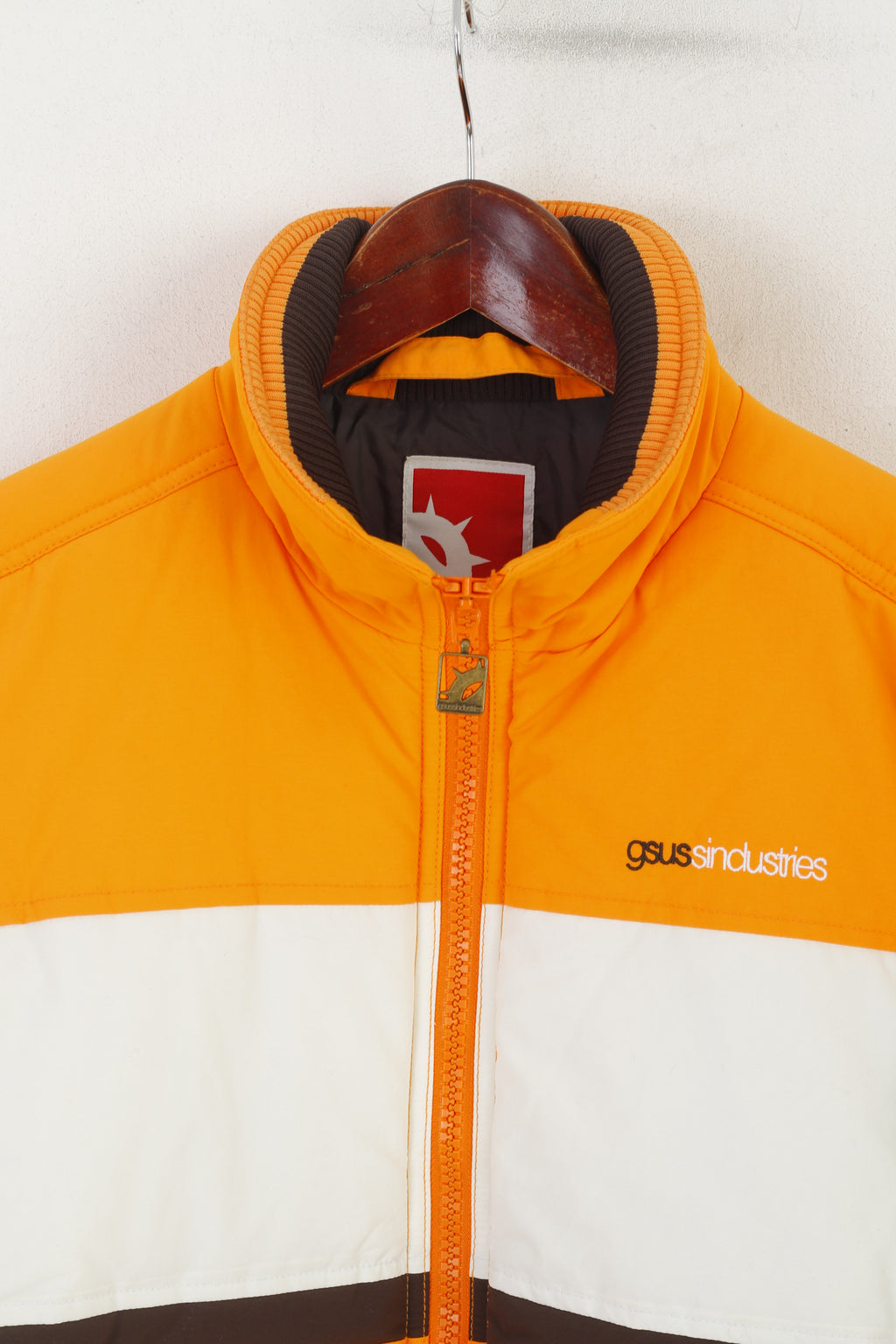 Gsus Sindustries Veste M pour femme en nylon orange rembourré avec fermeture éclair complète imperméable