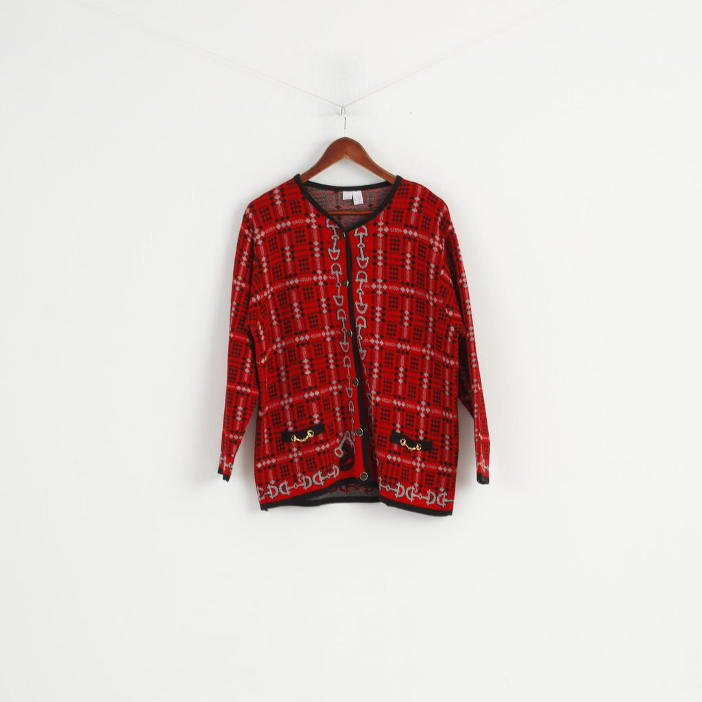 Vintage Women 18/20 XXL Button Front Cardigan Red Wool Gold Buttons Italy Sweater