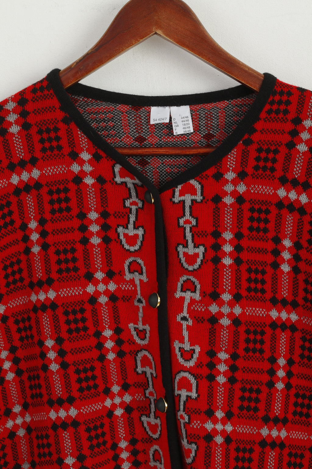 Vintage Women 18/20 XXL Button Front Cardigan Red Wool Gold Buttons Italy Sweater