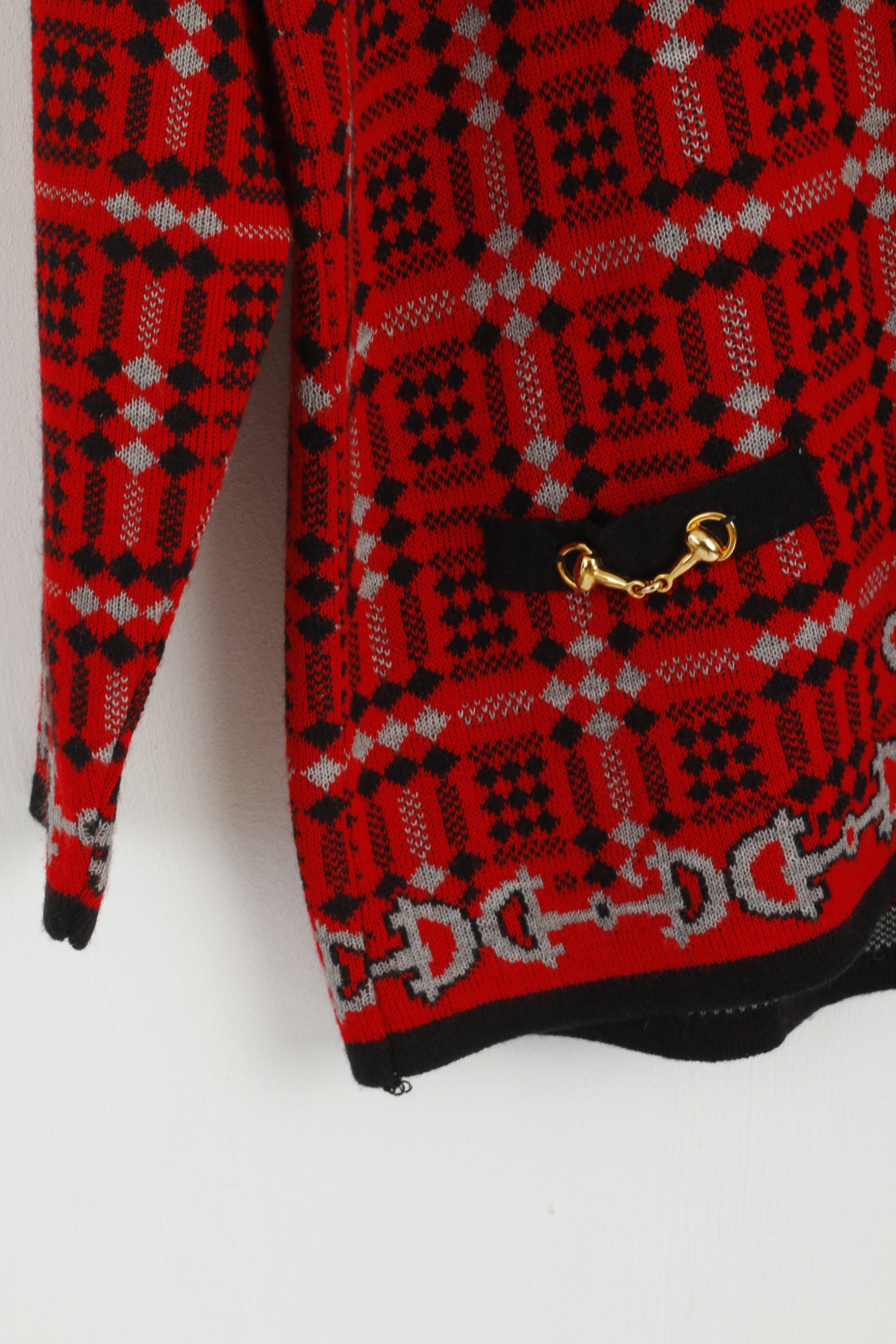 vintage Femmes 18/20 XXL Bouton Avant Cardigan Rouge Laine Boutons Or Italie Pull