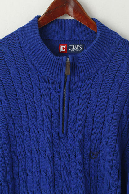 CHAPS Maglione XL da uomo in cotone blu cobalto lavorato a maglia con zip, maglione classico