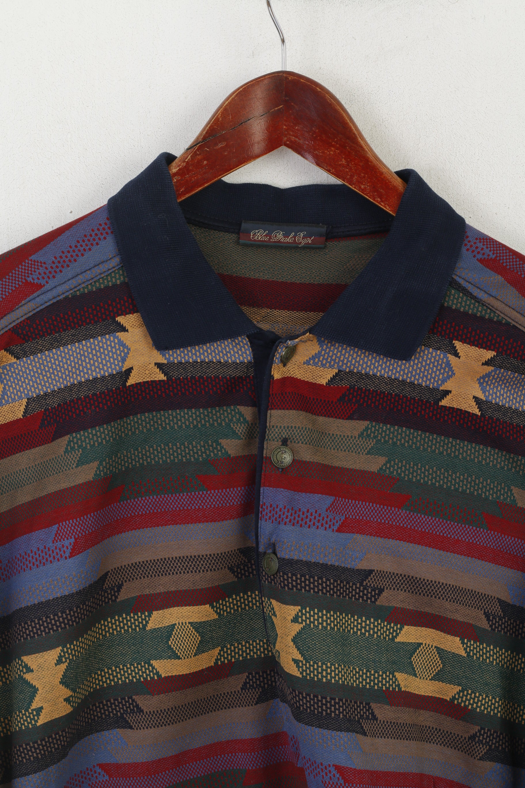 Blue Drake Dept Men XXL Polo Shirt Multicoloured Cotton Made in Italy Vintage Top