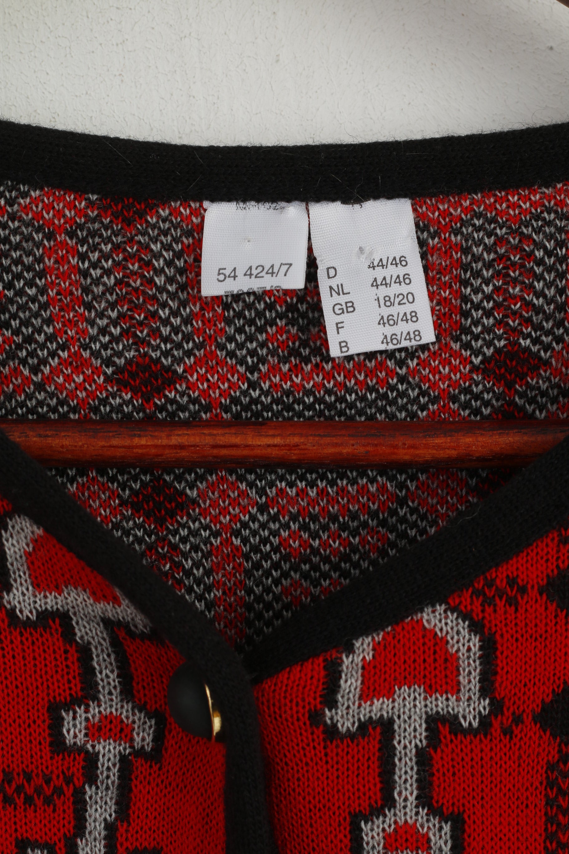 vintage Femmes 18/20 XXL Bouton Avant Cardigan Rouge Laine Boutons Or Italie Pull