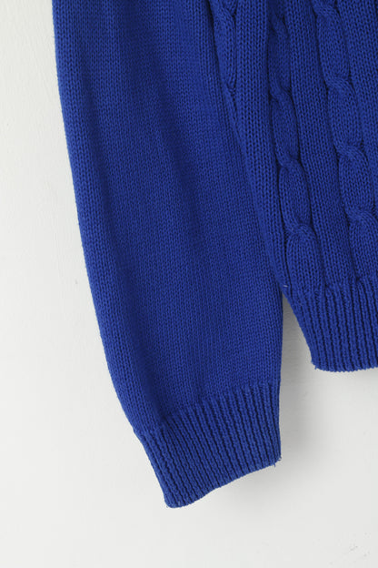CHAPS Maglione XL da uomo in cotone blu cobalto lavorato a maglia con zip, maglione classico